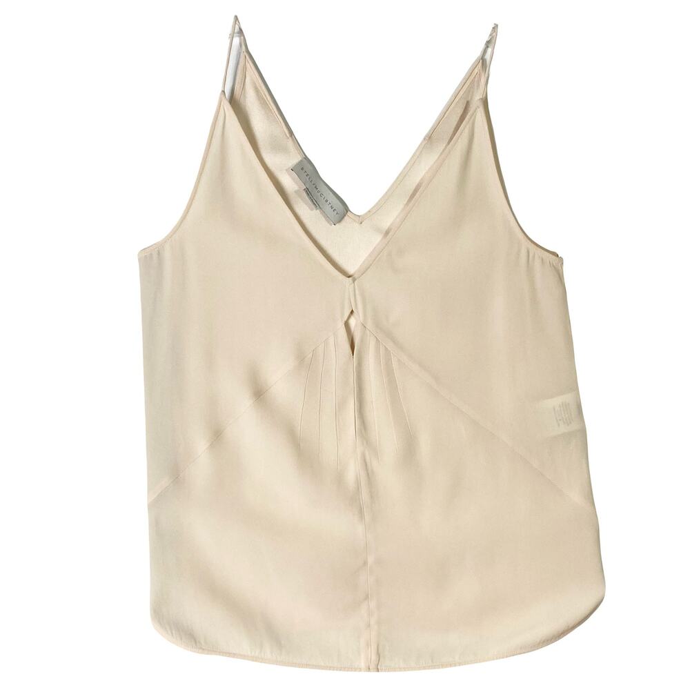 NWOT STELLA MCCARTNEY Top Blouse 42~M Cream V-Neck A-Line Cut-Out Curve-Hem